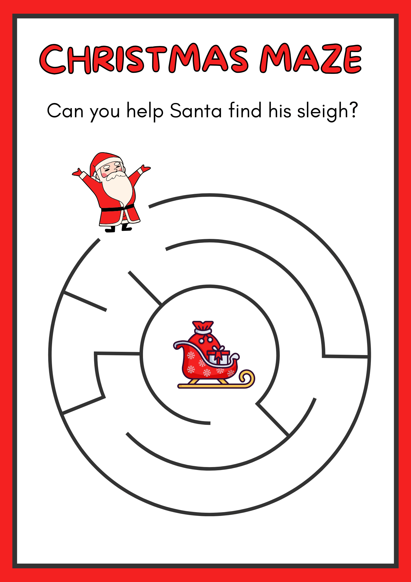 Christmas Santa Maze Puzzle Worksheet