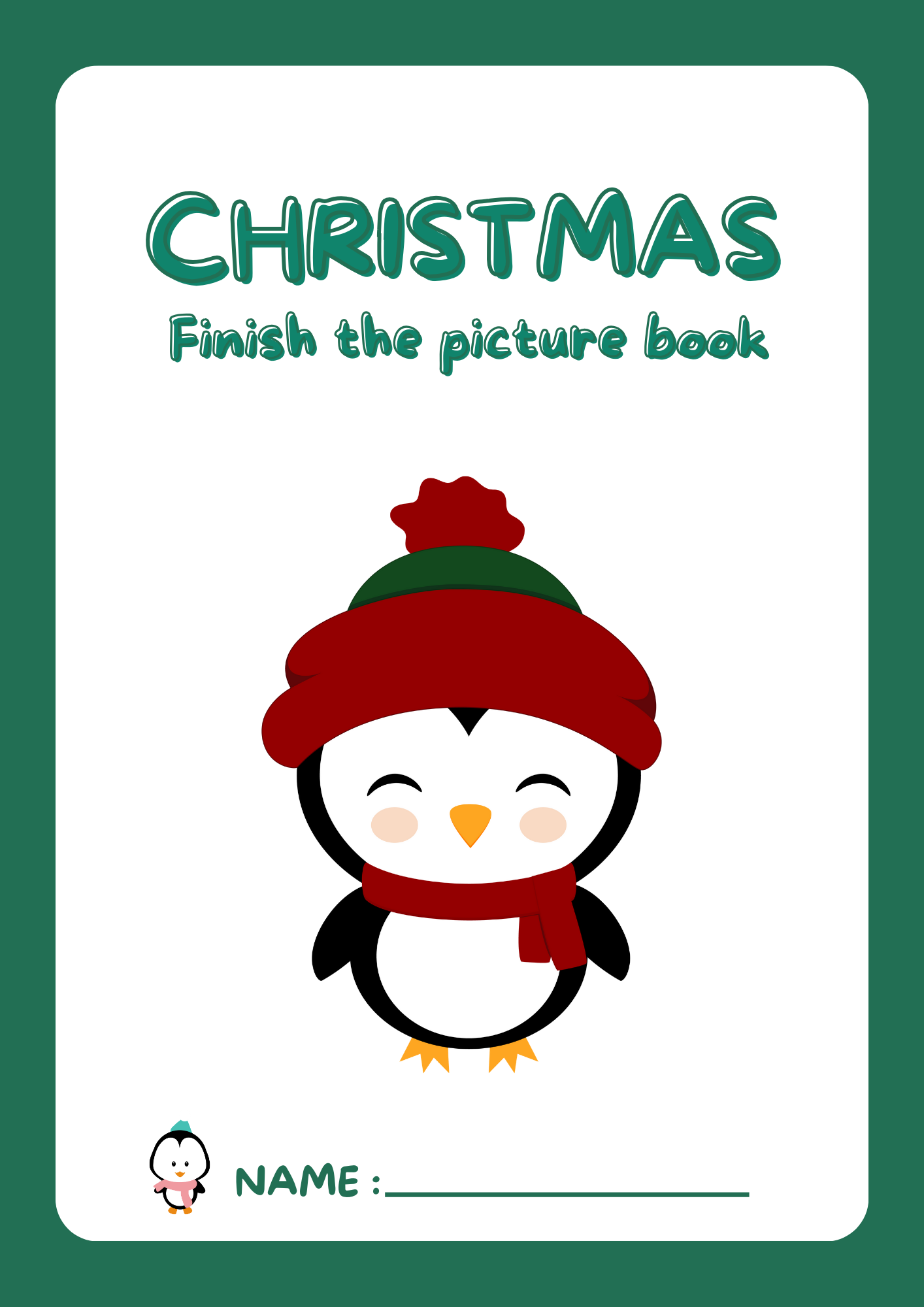 Green Fun Christmas Finish the Picture Kindergarten Activity Book Worksheet