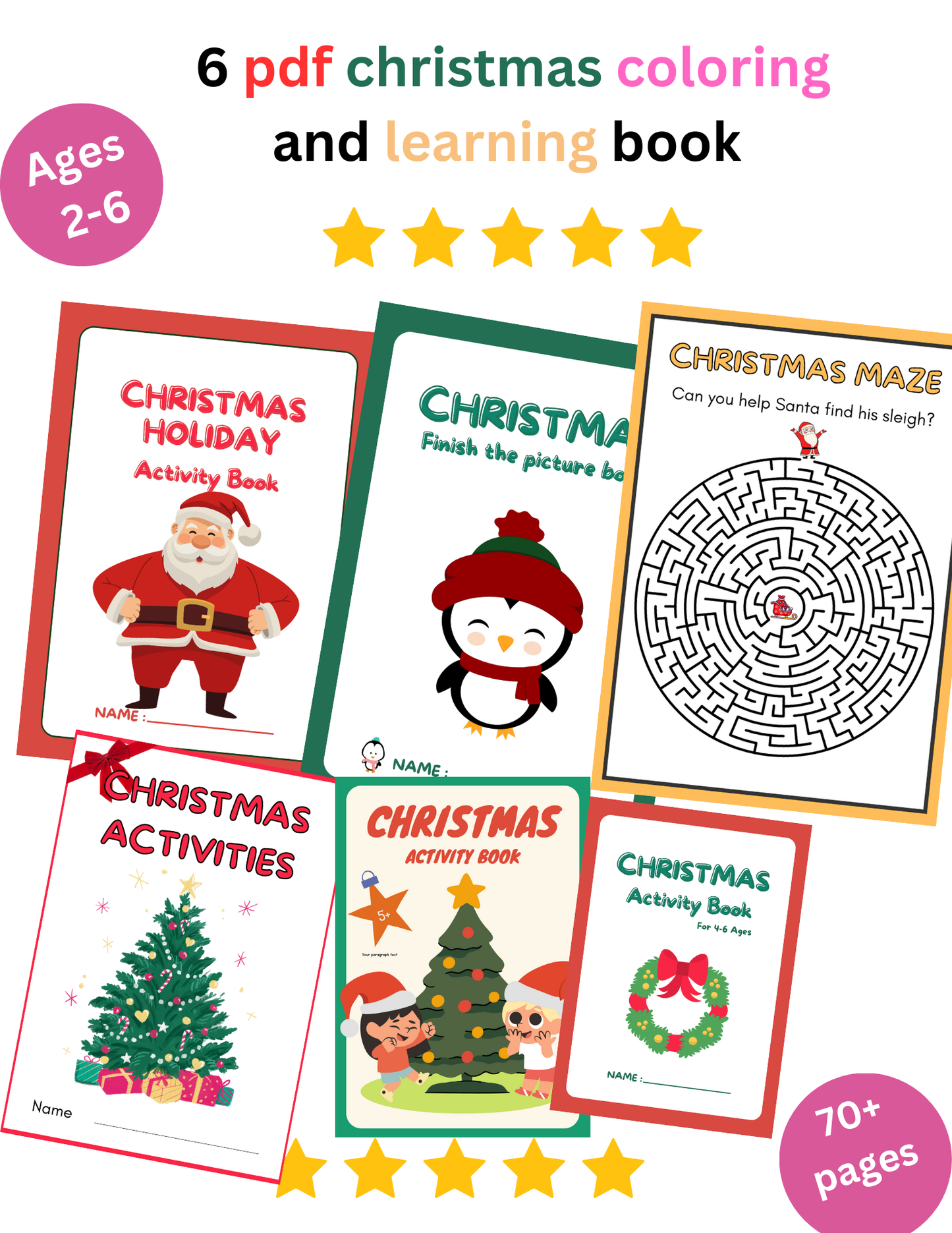 6 pdf christmas coloring and learning book