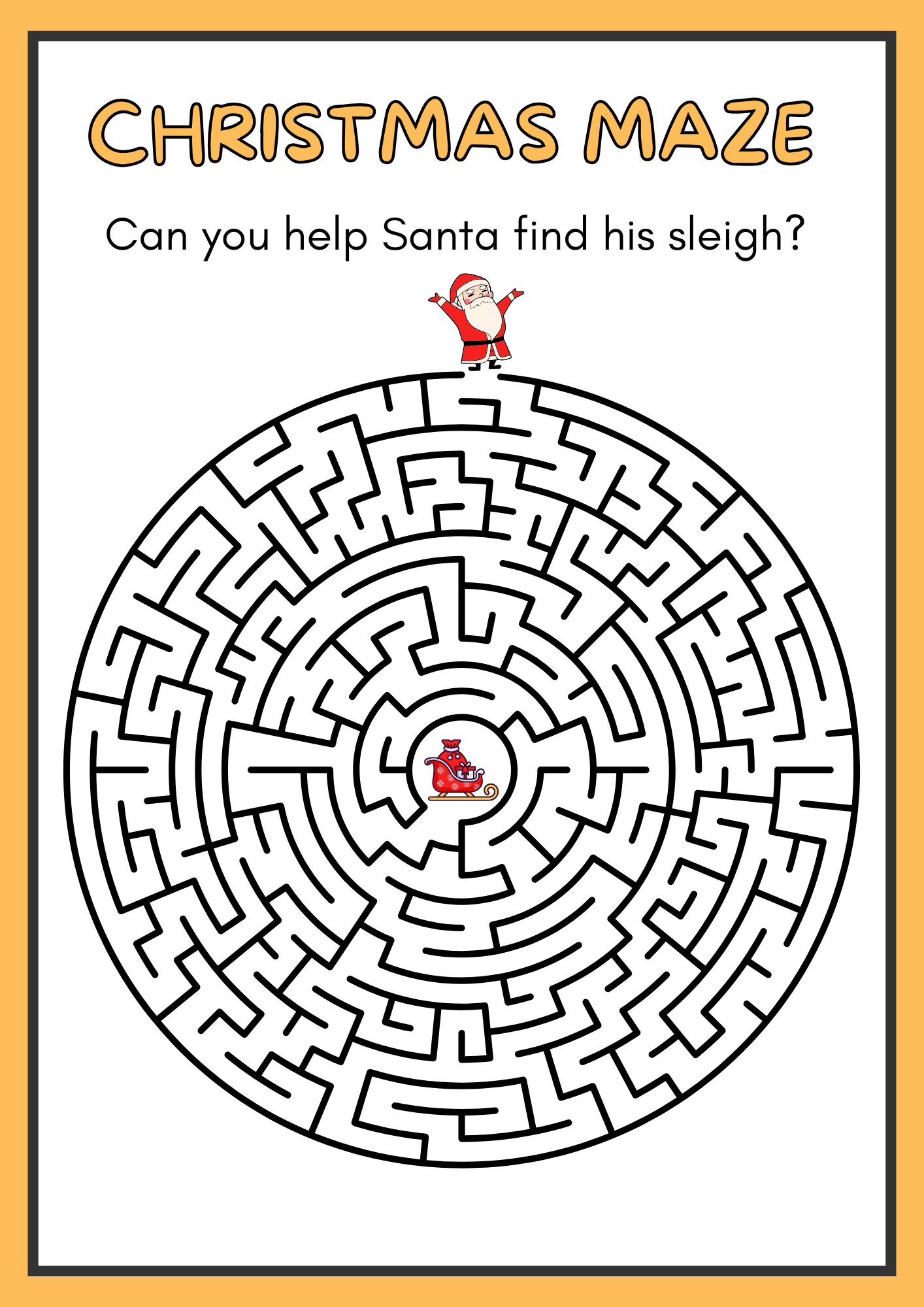 Christmas Santa Maze Puzzle Worksheet