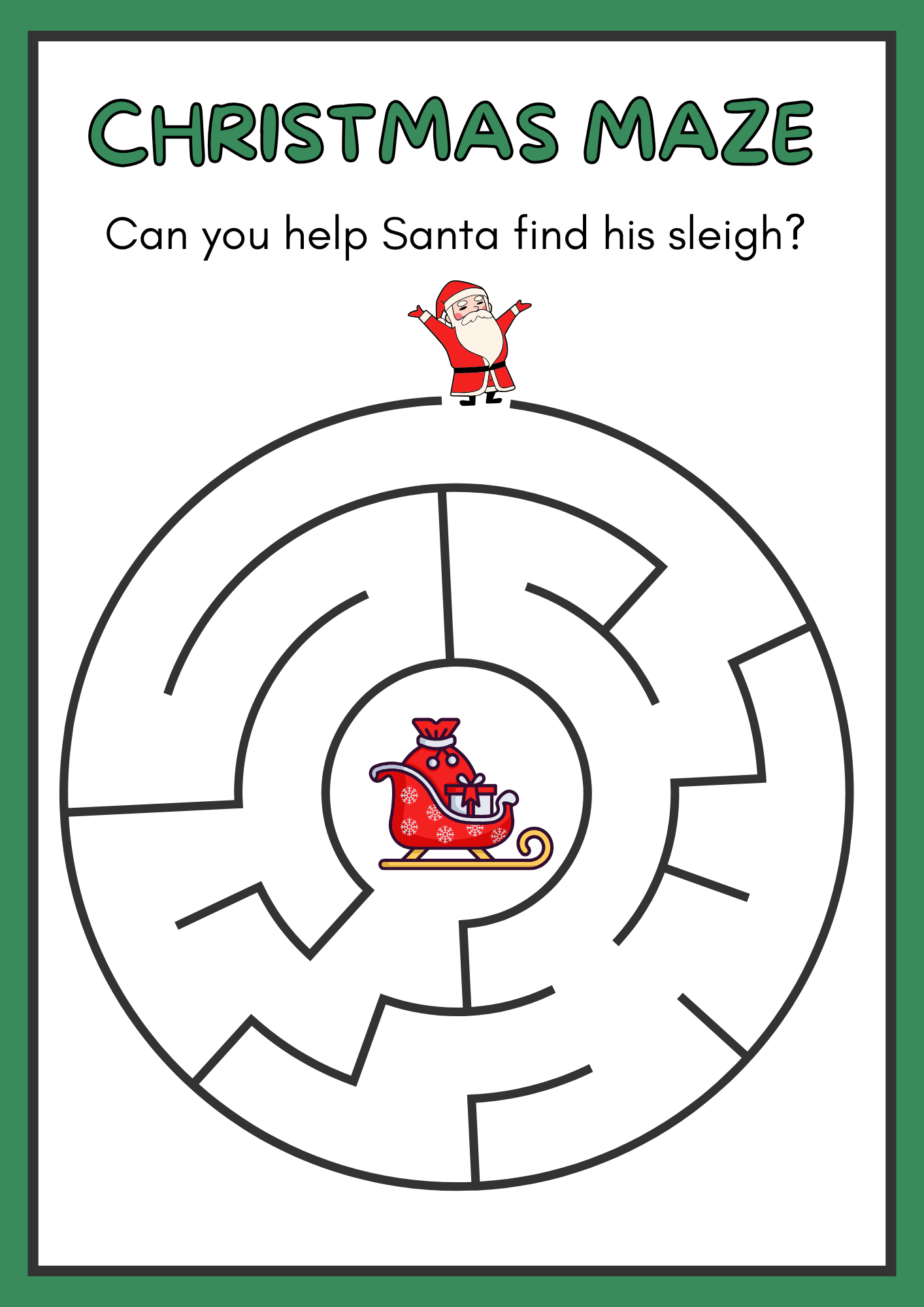 Christmas Santa Maze Puzzle Worksheet