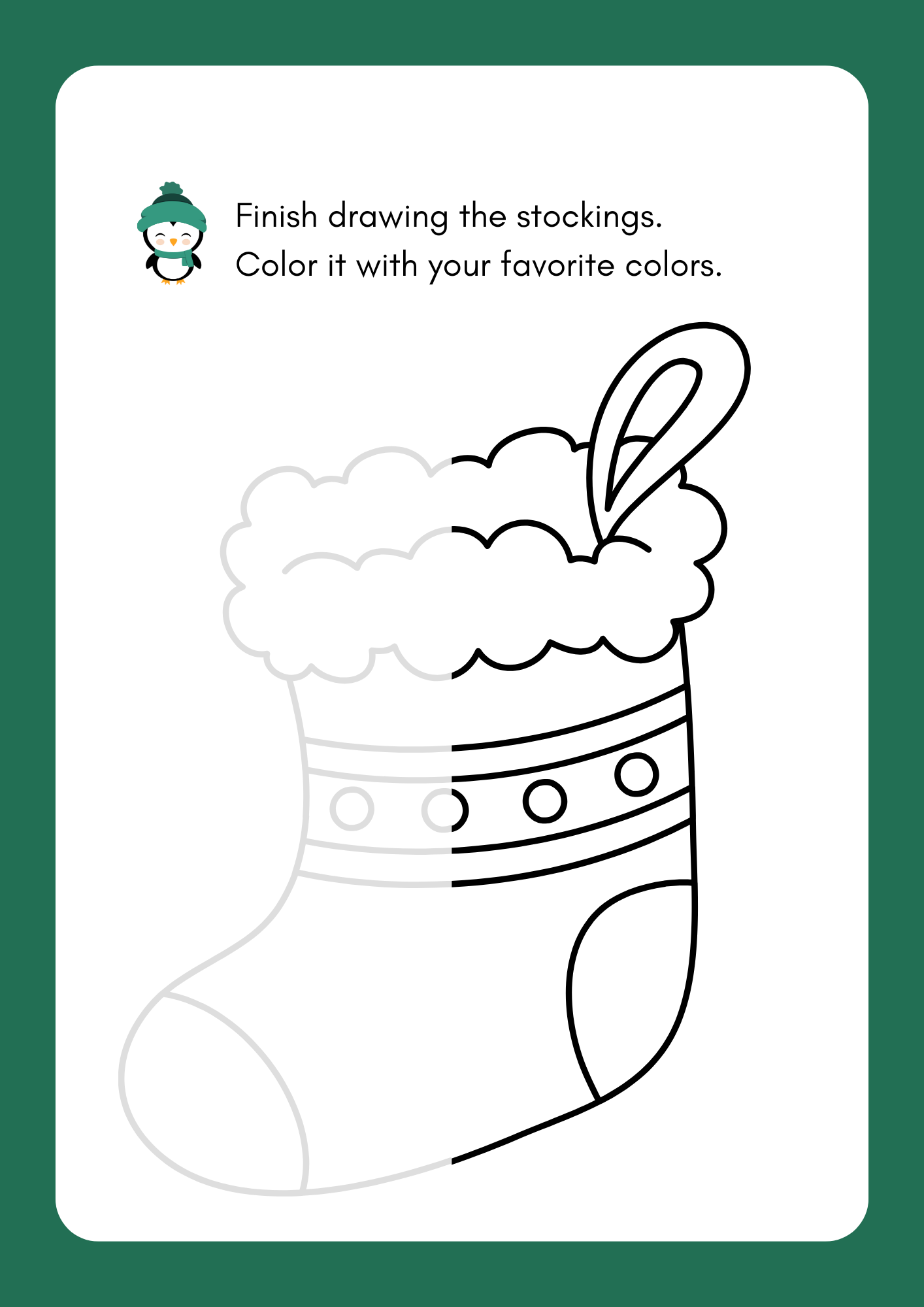 Green Fun Christmas Finish the Picture Kindergarten Activity Book Worksheet