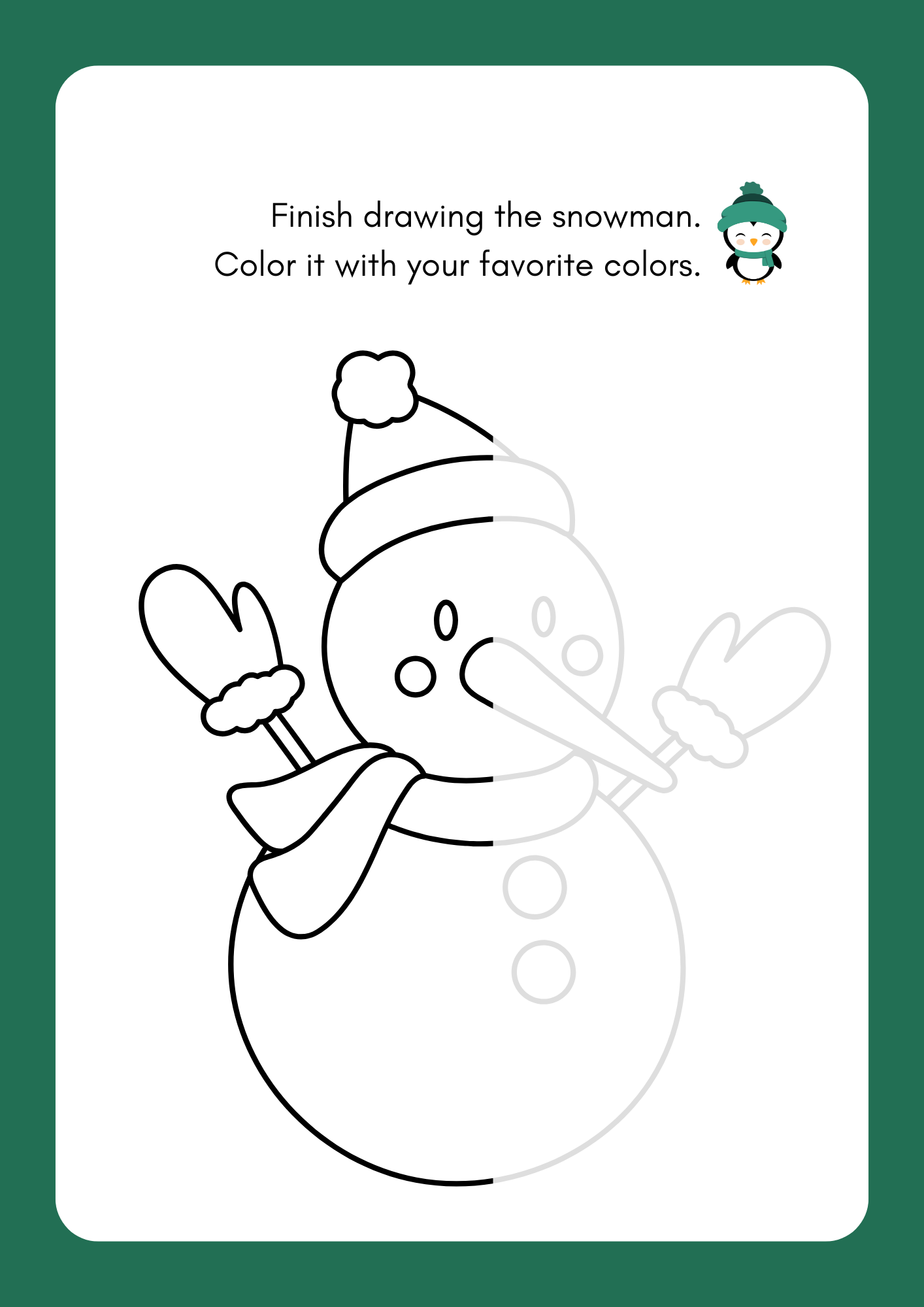 Green Fun Christmas Finish the Picture Kindergarten Activity Book Worksheet