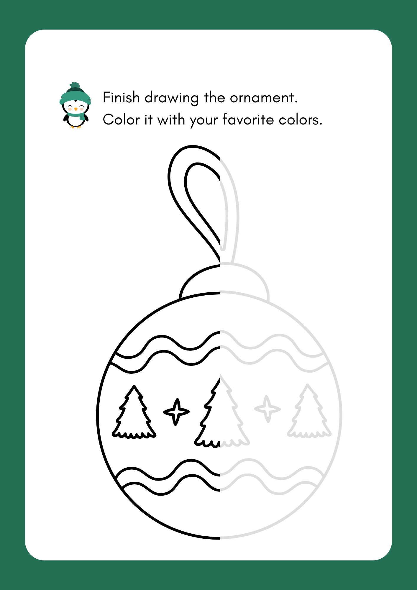Green Fun Christmas Finish the Picture Kindergarten Activity Book Worksheet