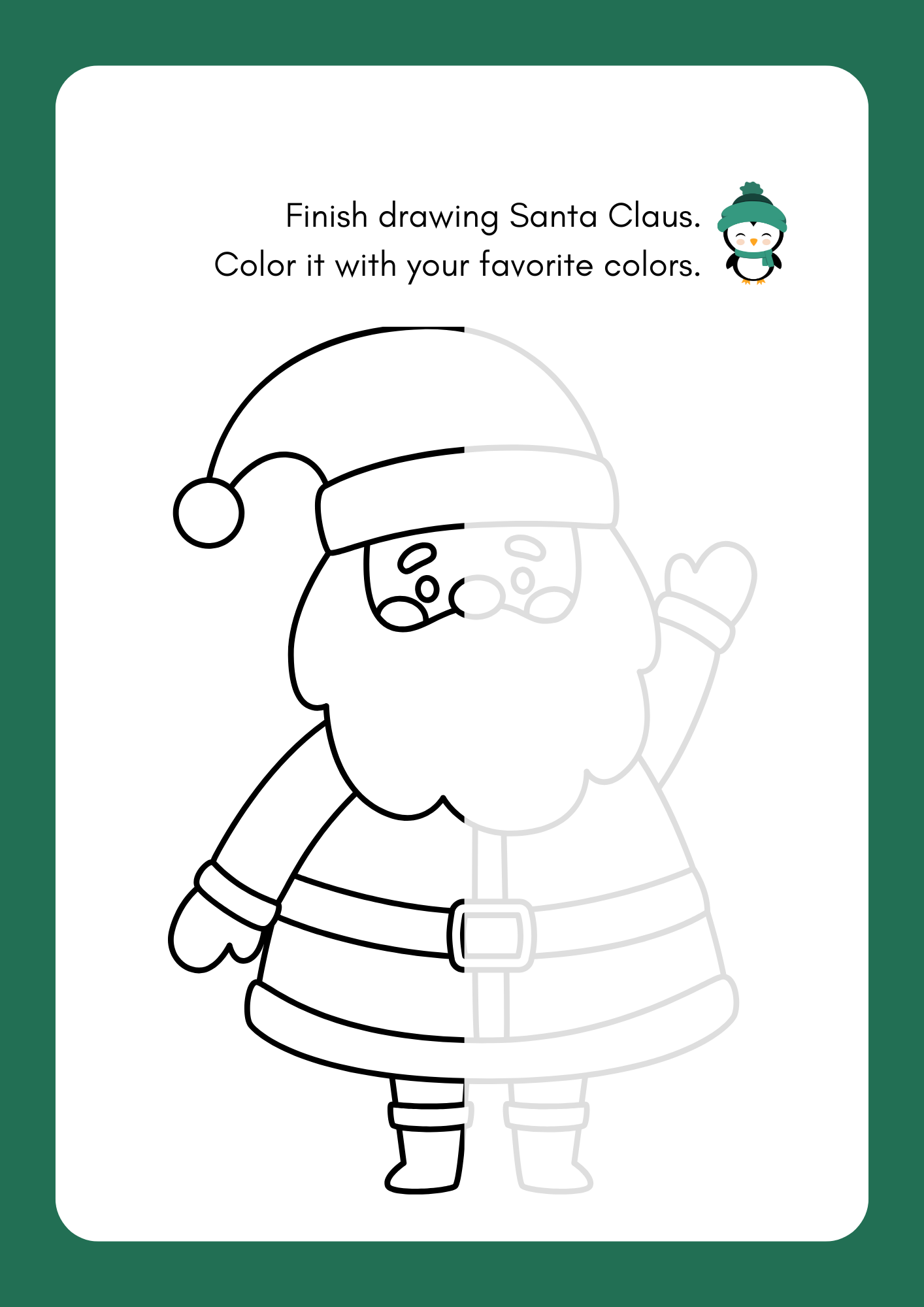 Green Fun Christmas Finish the Picture Kindergarten Activity Book Worksheet