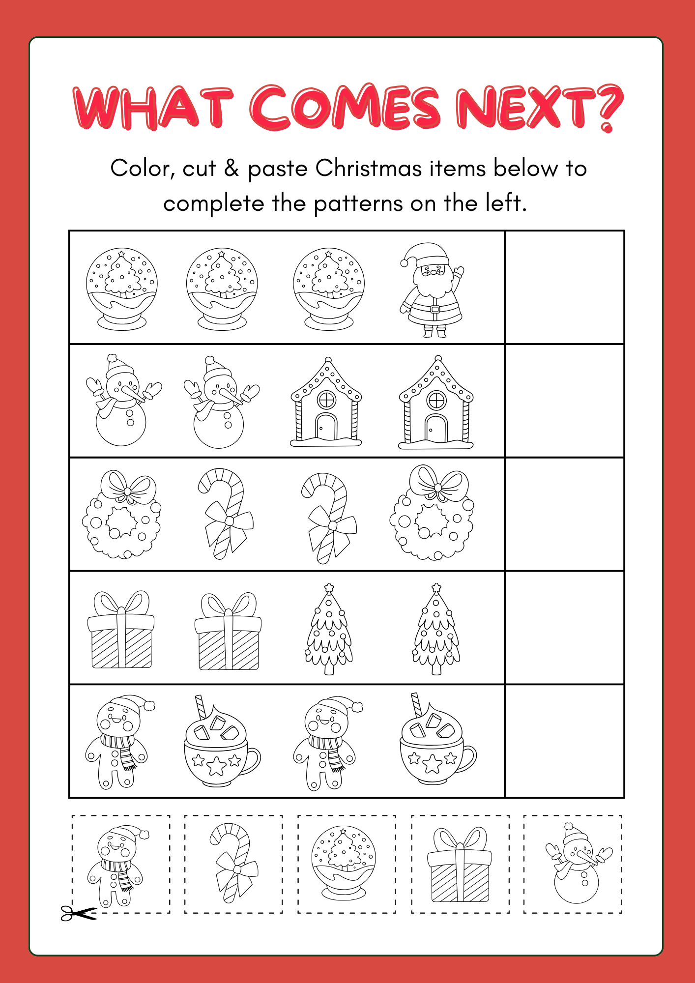 Red Christmas Holiday Activity Book Worksheet