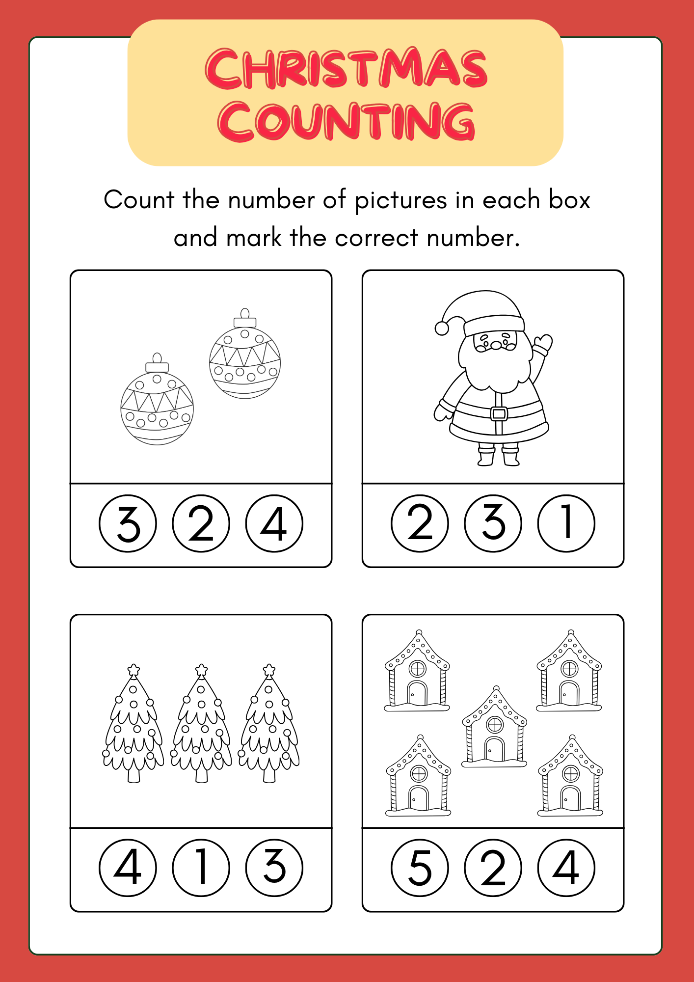 Red Christmas Holiday Activity Book Worksheet